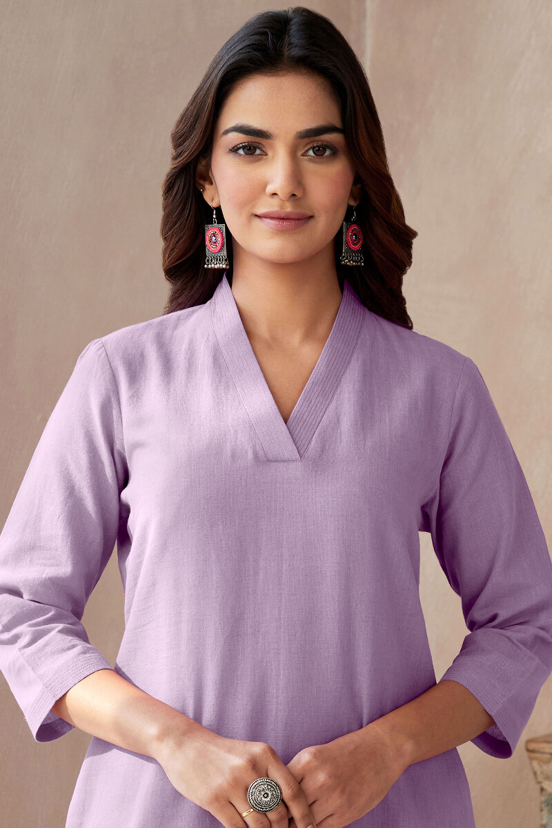 Lavender Handcrafted Straight Cotton Flax Kurta