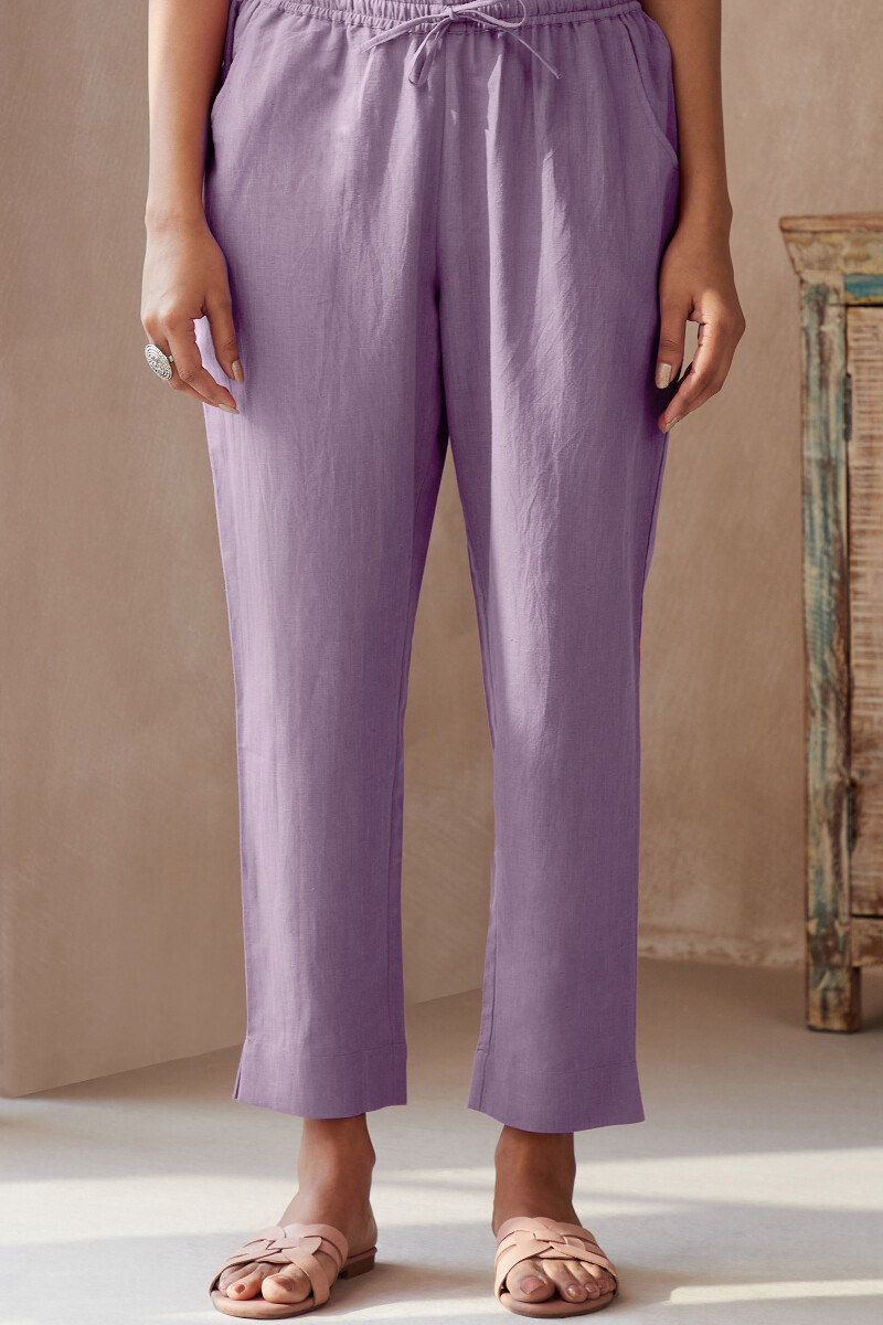 Lavender Handcrafted Cotton Flax Narrow Pants