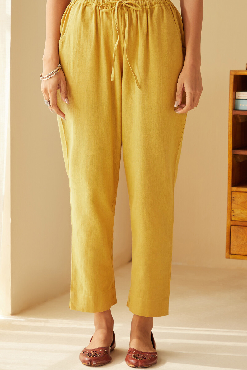 Mustard Handcrafted Cotton Flax Narrow Pants