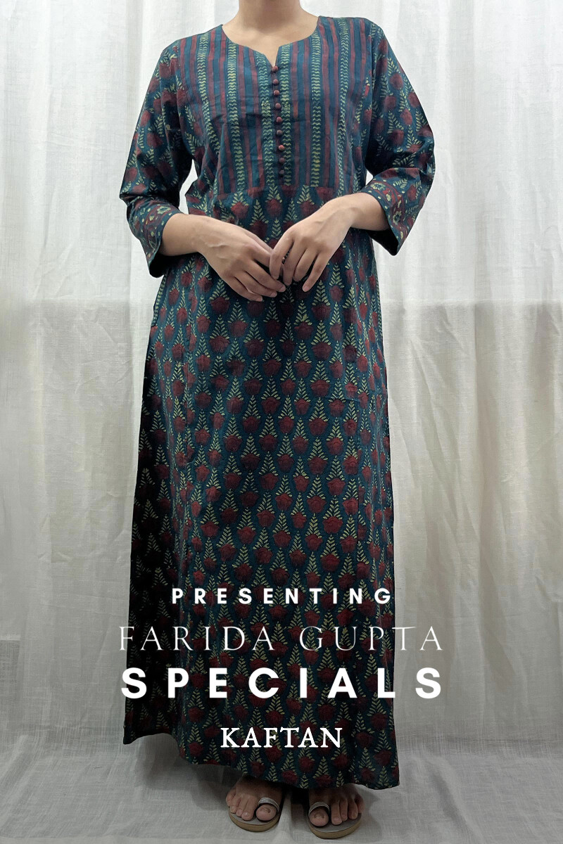 Green Hand Block-Printed Kaftan