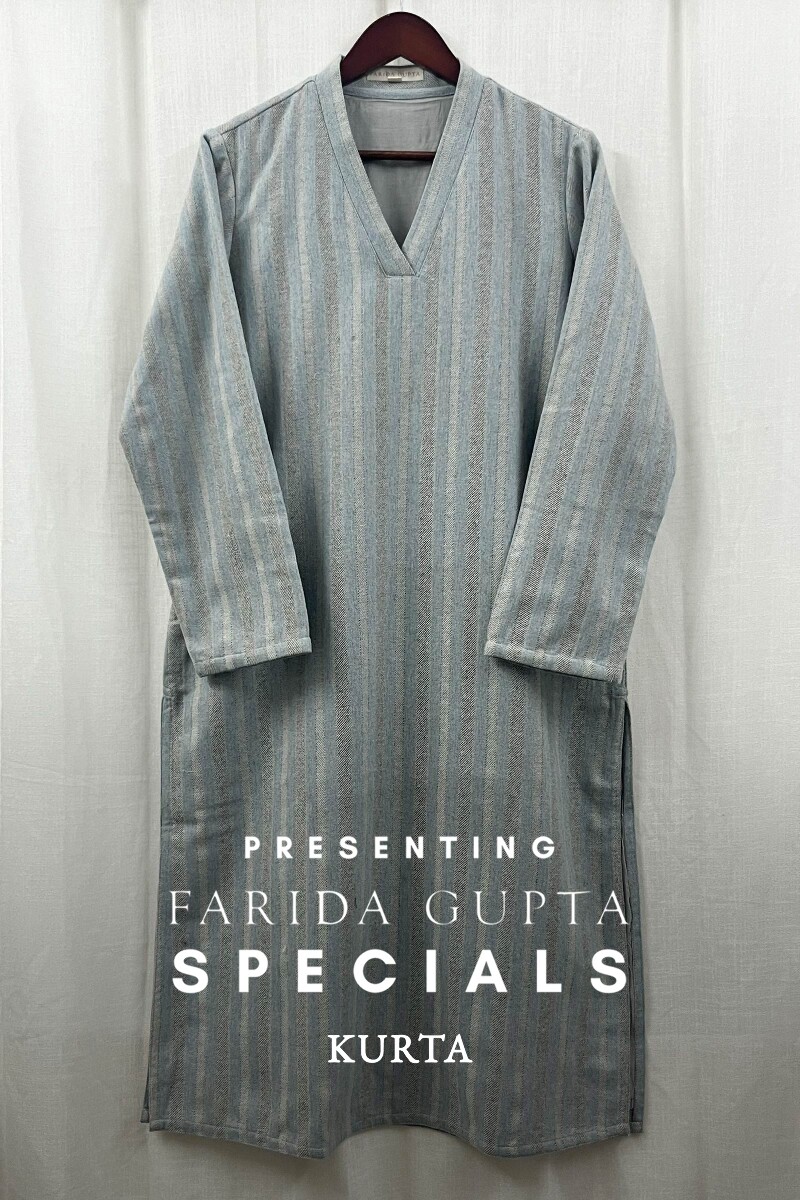Light Blue Handcrafted Straight Handloom Cotton Kurta