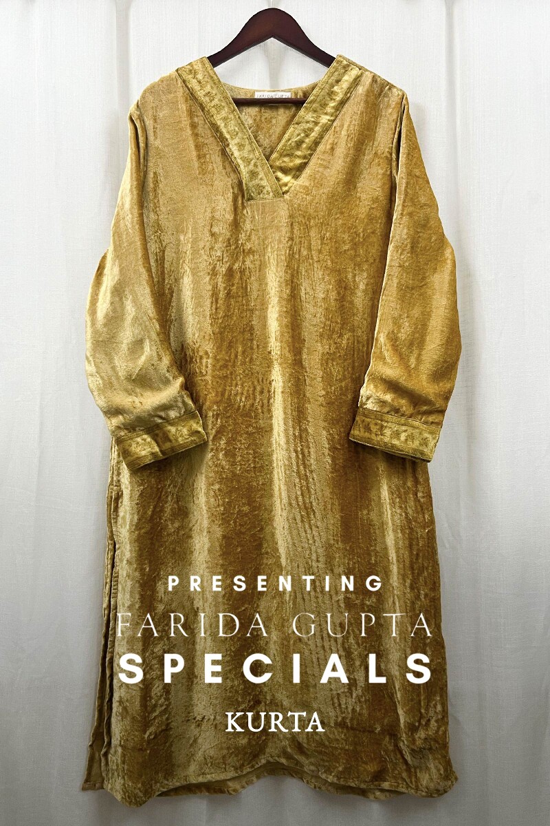 Golden Handcrafted Straight Velvet Kurta