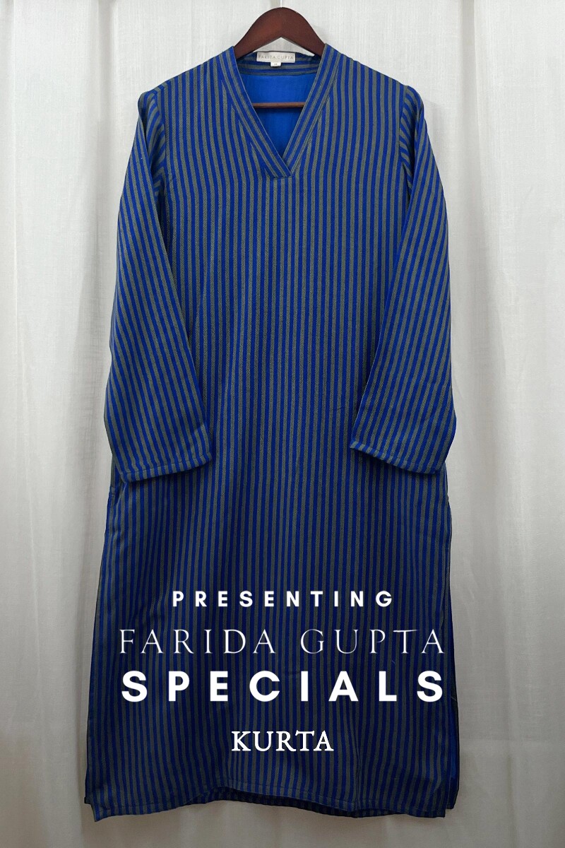 Blue Handcrafted Straight Faux Wool Kurta