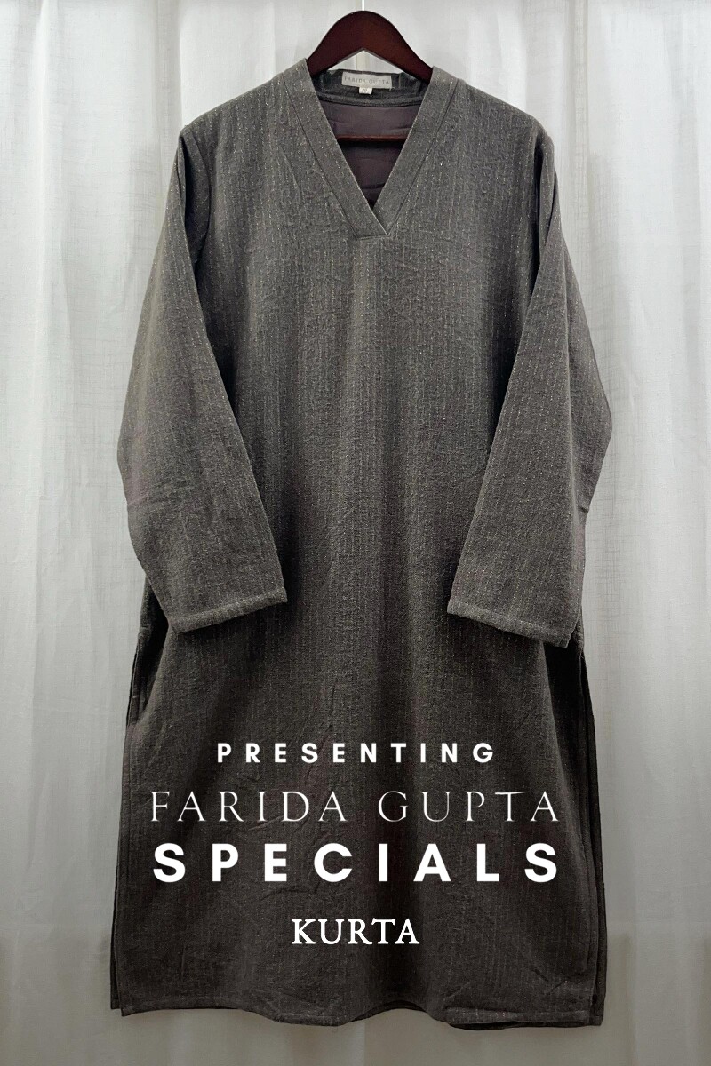 Grey Handcrafted Straight Faux Wool Kurta