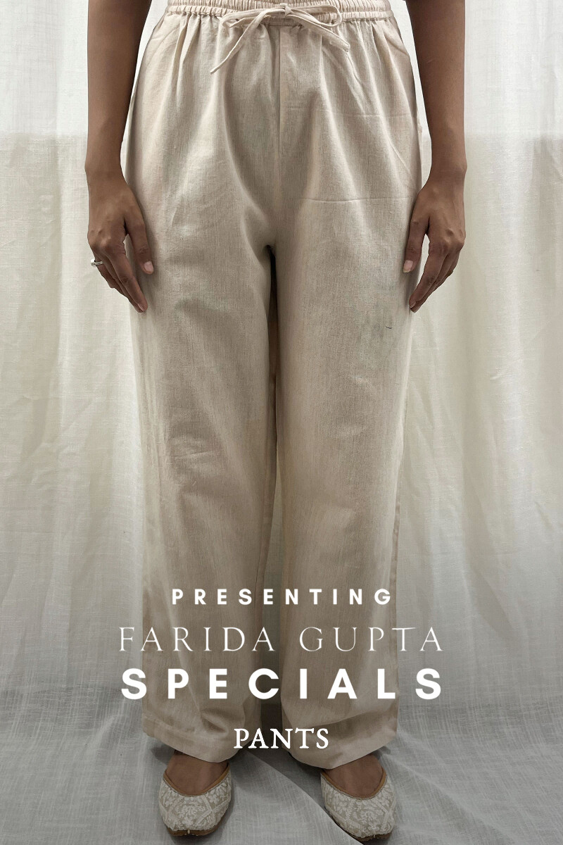 Cream Handcrafted Handloom Cotton Pants
