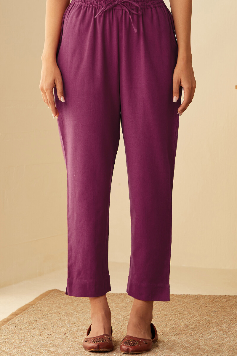 Magenta Pink Handcrafted Cotton Flax Narrow Pants