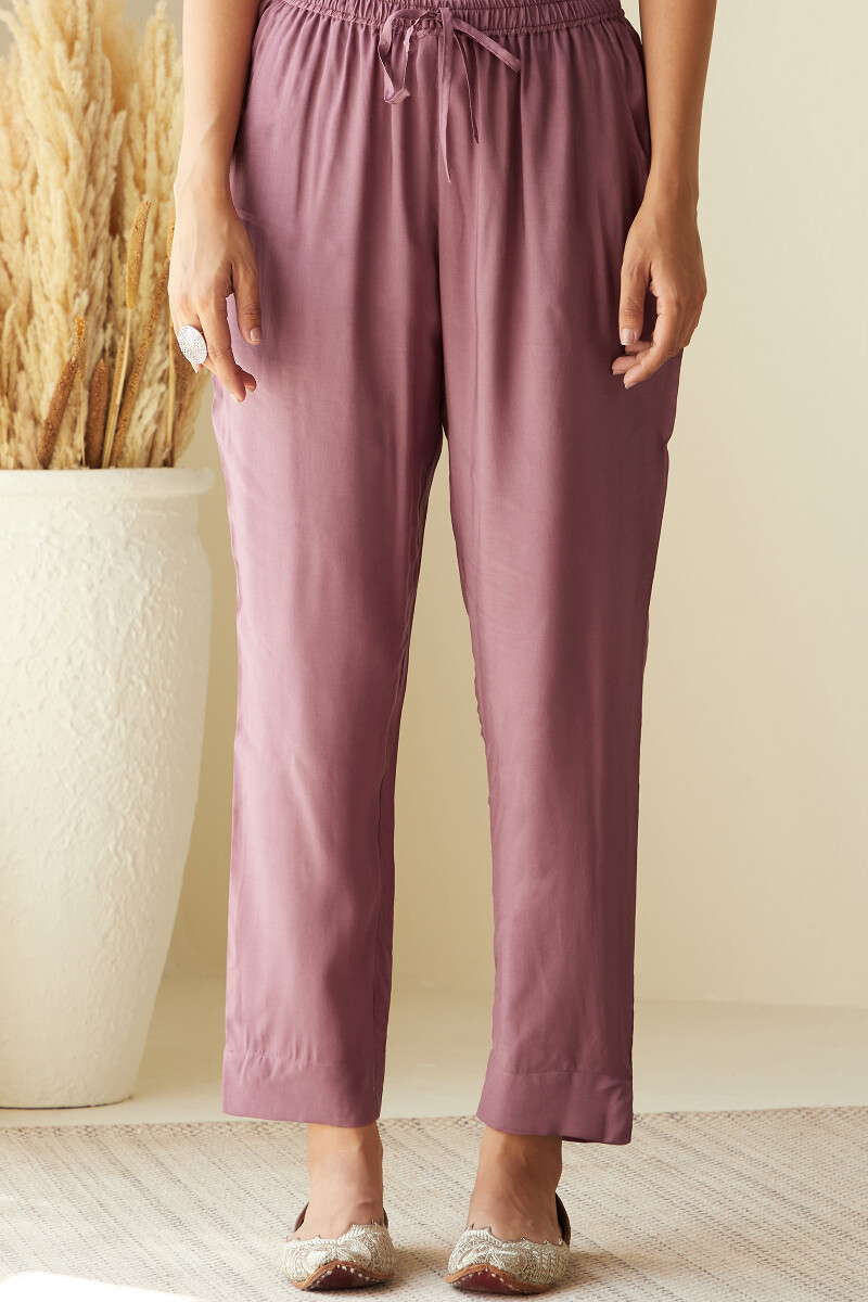 Purple Handcrafted Viscose Narrow Pants
