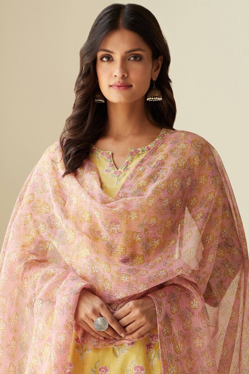 Pink Hand Block-Printed Kota Dupatta