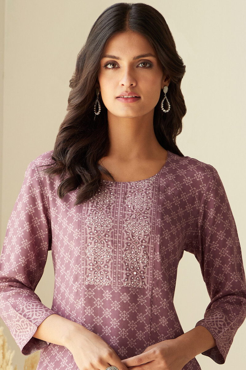 Purple Printed Straight Viscose Kurta