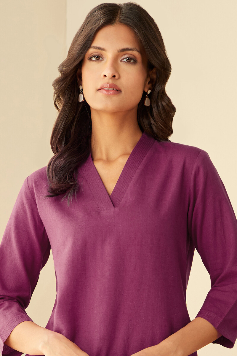 Magenta Pink Handcrafted Straight Cotton Flax Kurta