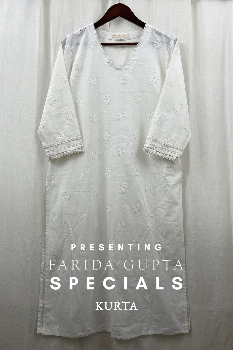 White Handcrafted Straight Cotton Kurta