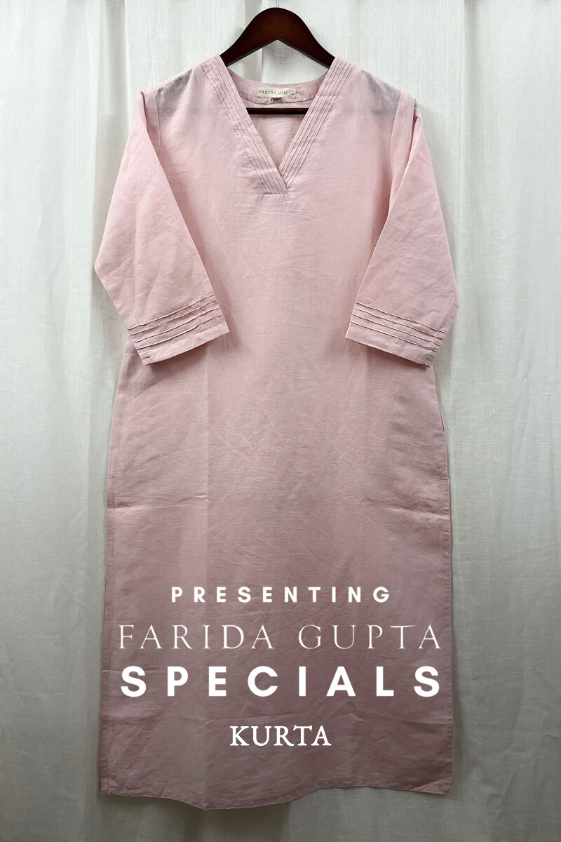 Light Pink Handcrafted Straight Cotton Linen Kurta