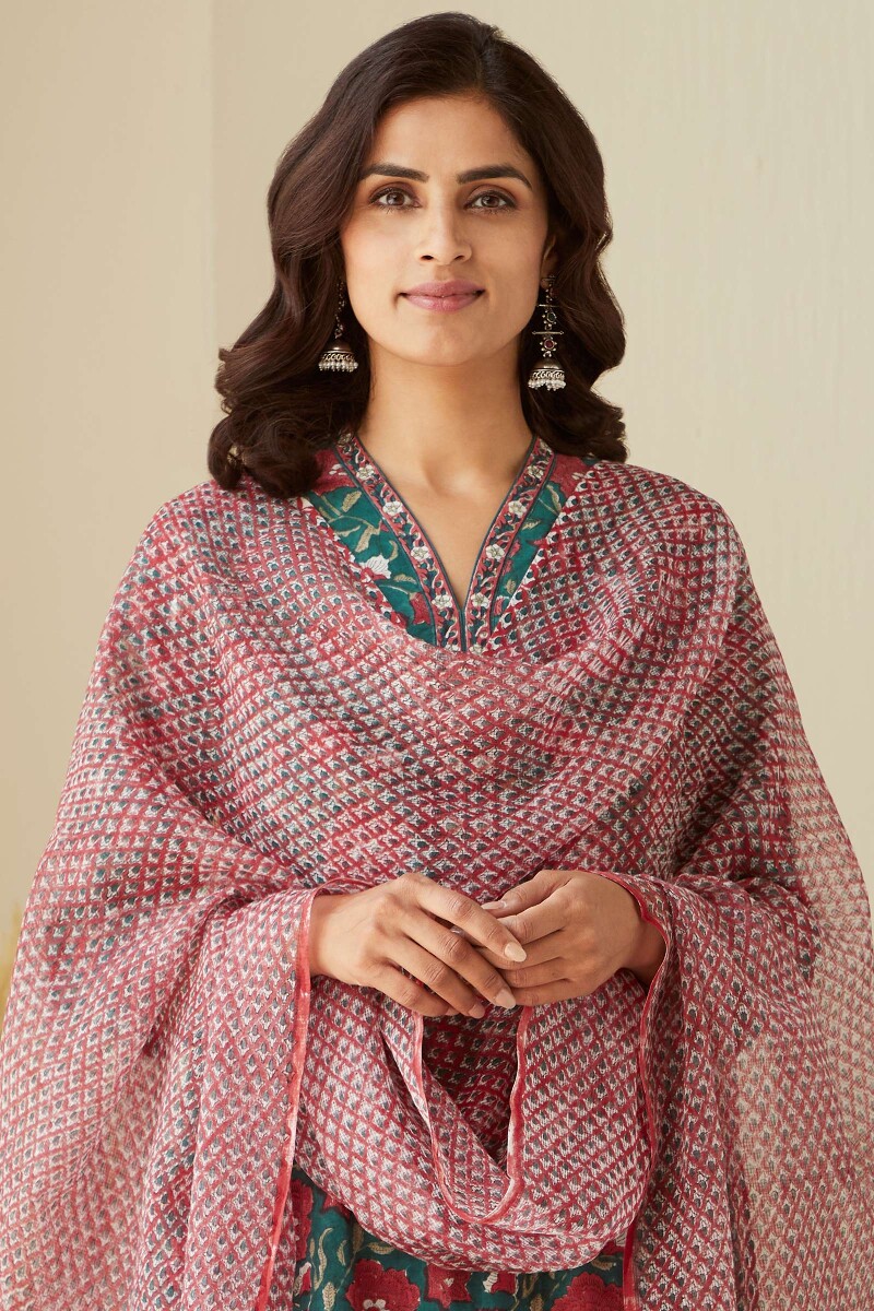Red Hand Block-Printed Kota Dupatta