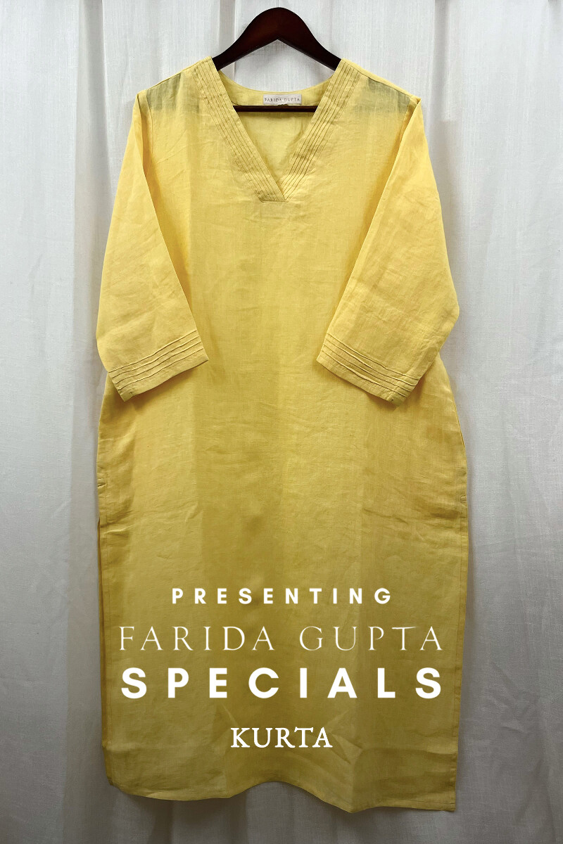 Yellow Handcrafted Straight Cotton Linen Kurta