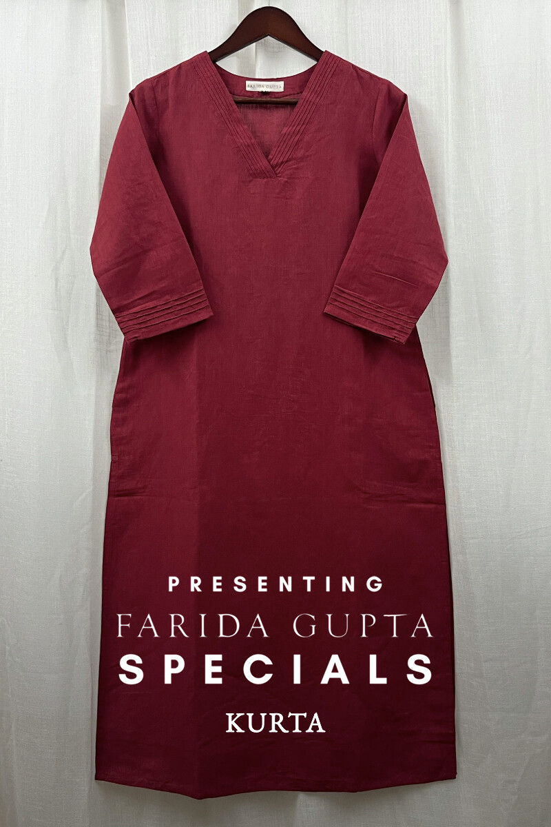 Maroon Handcrafted Straight Cotton Linen Kurta