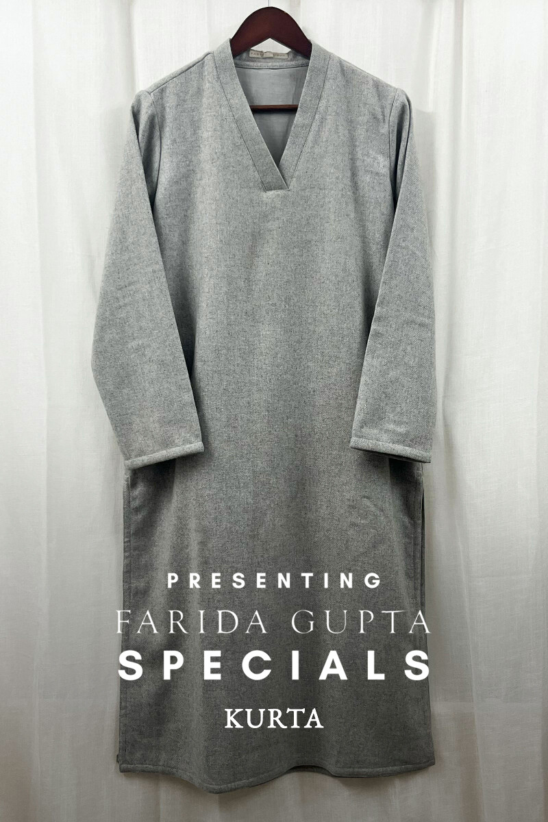 Grey Handcrafted Straight Faux Wool Kurta