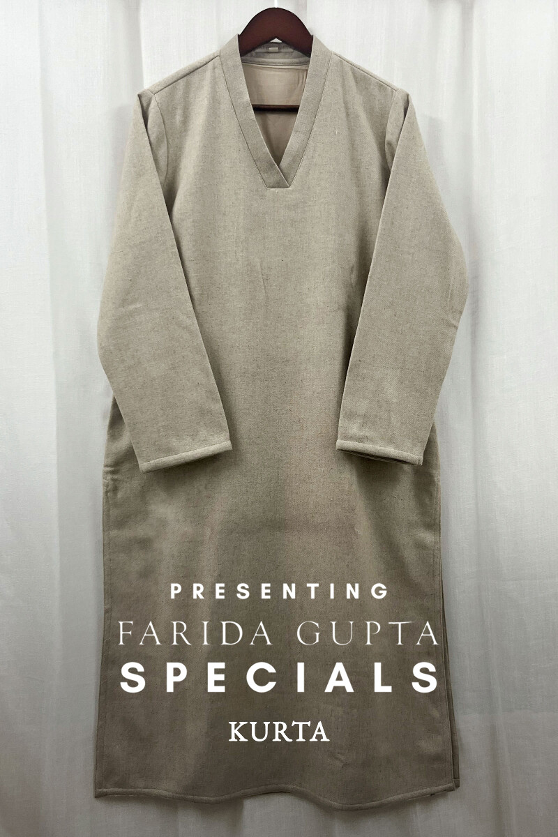 Beige Handcrafted Straight Faux Wool Kurta