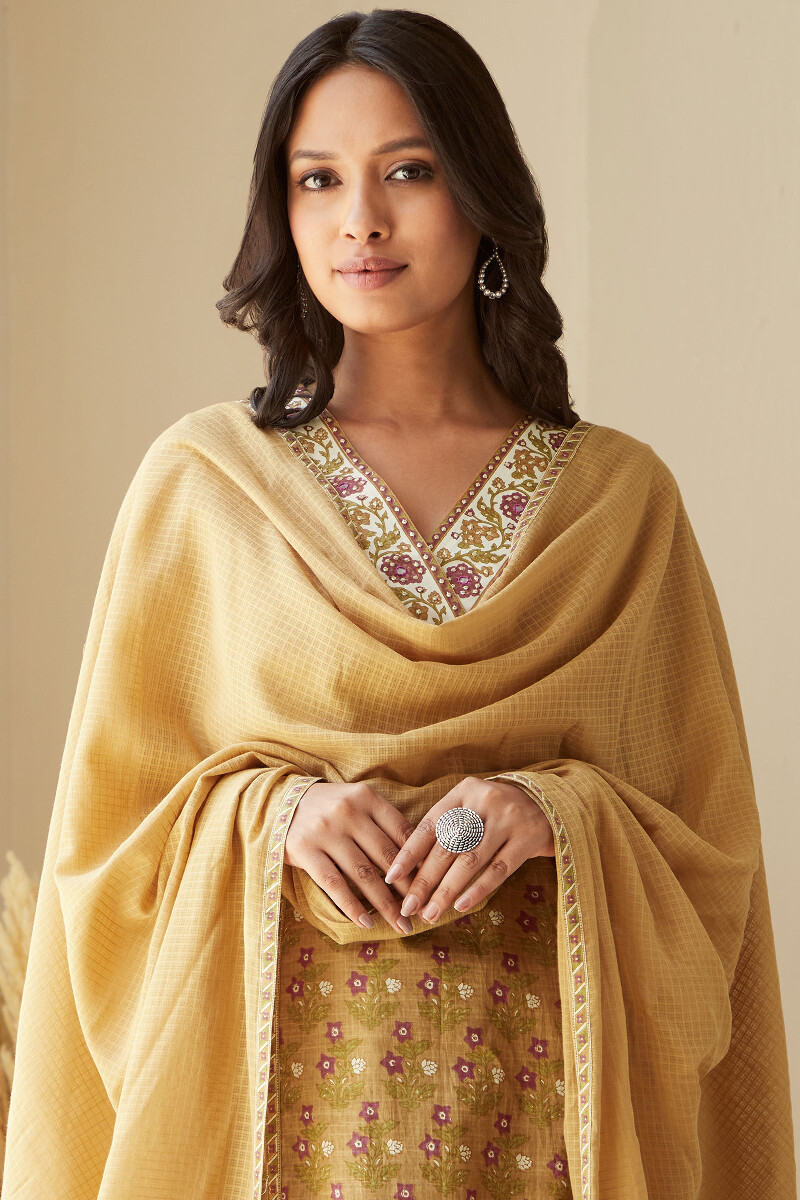 Mustard Handcrafted Kota Dupatta