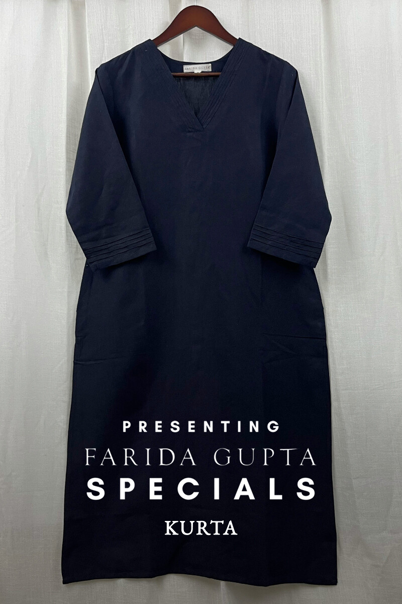 Navy Blue Handcrafted Straight Cotton Linen Kurta