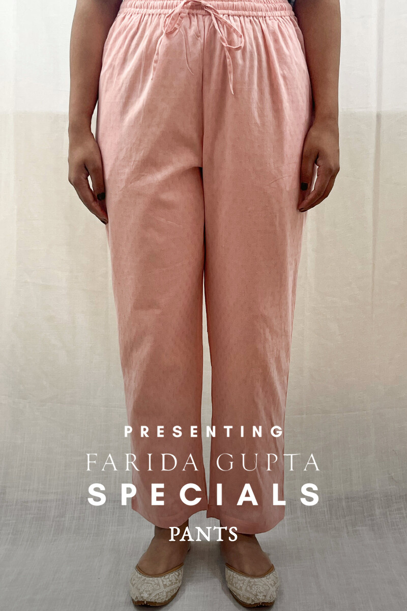 Peach Handcrafted Cotton Dobby Narrow Pants