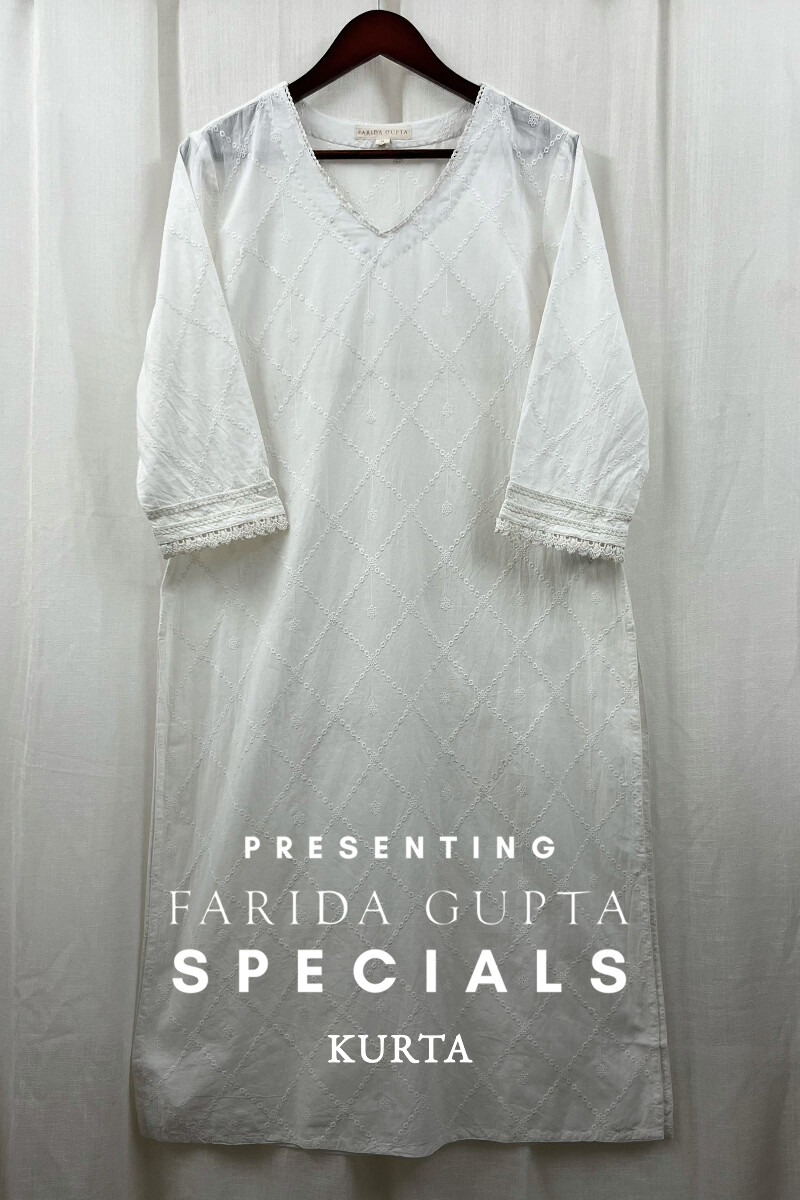 White Handcrafted Straight Cotton Kurta