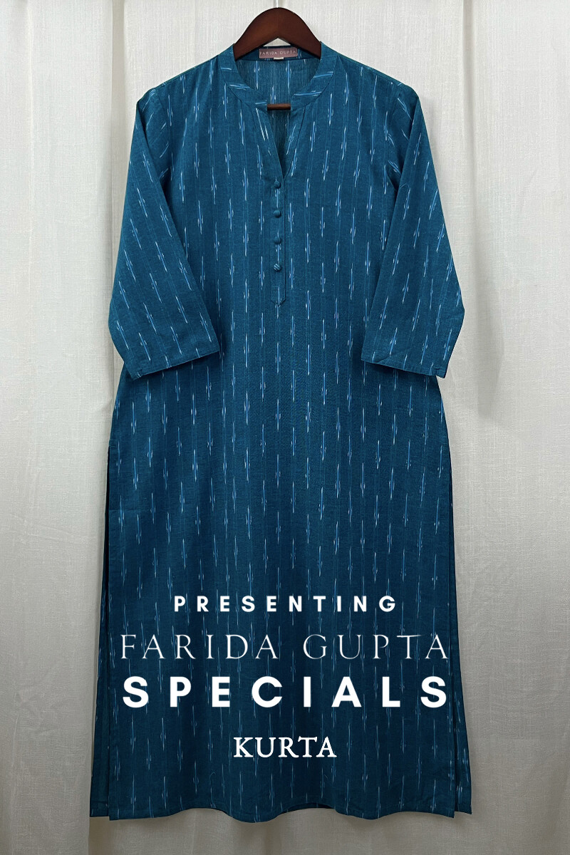 Blue Handcrafted Straight Handloom Cotton Kurta
