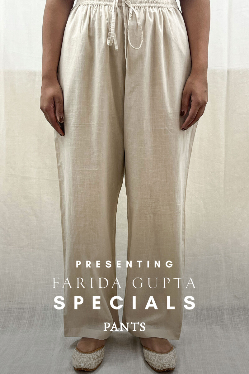 Cream Handcrafted Handloom Cotton Pants