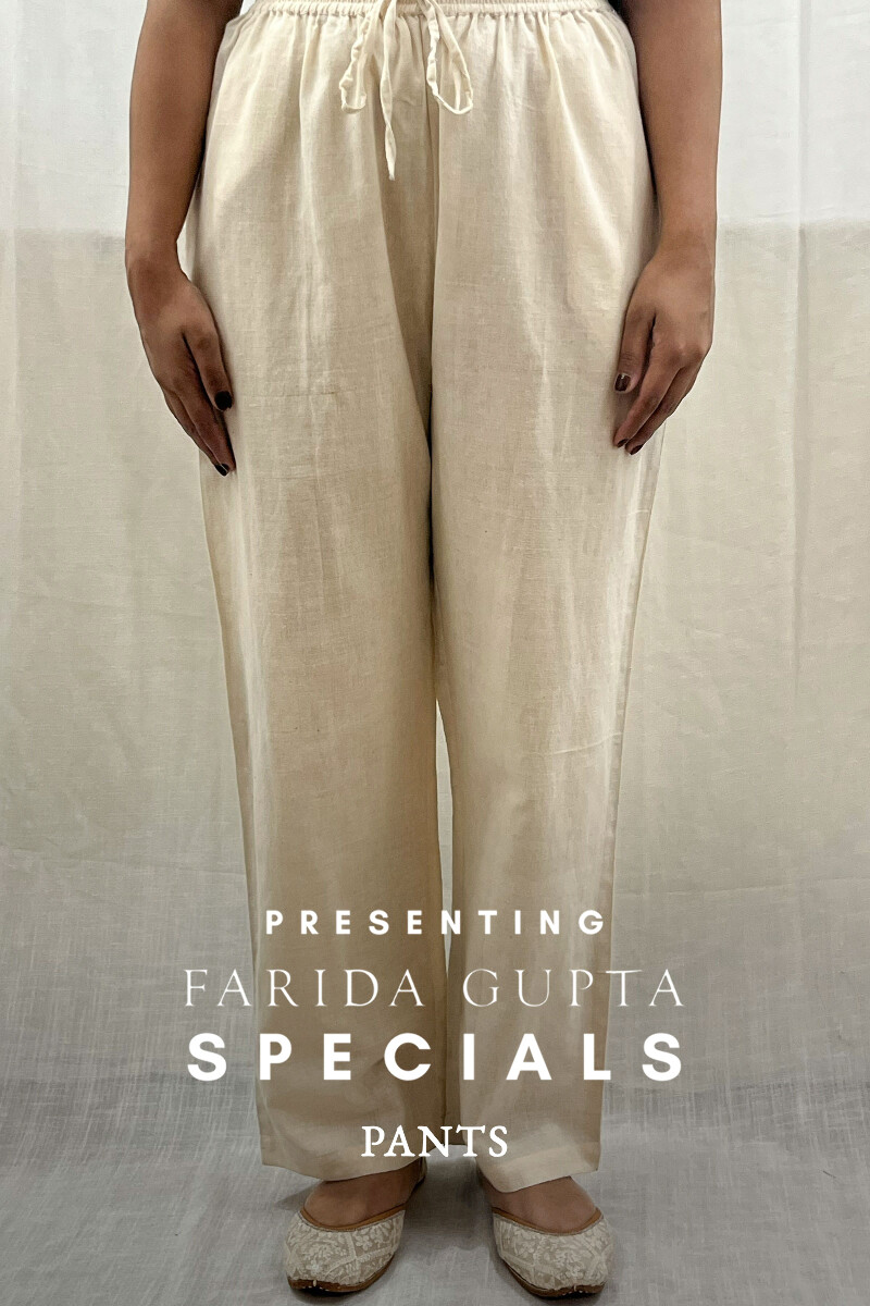 Cream Handcrafted Handloom Cotton Pants