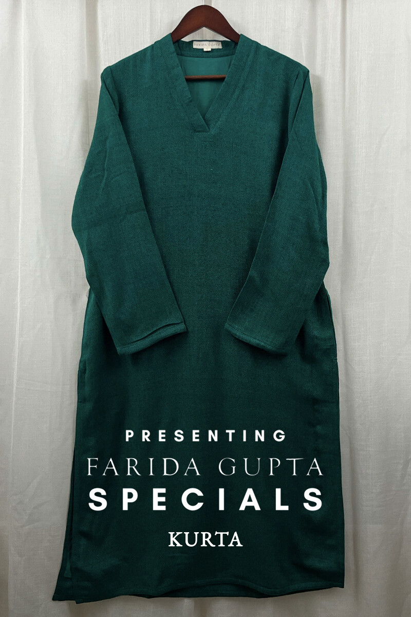 Green Handcrafted Straight Faux Wool Kurta