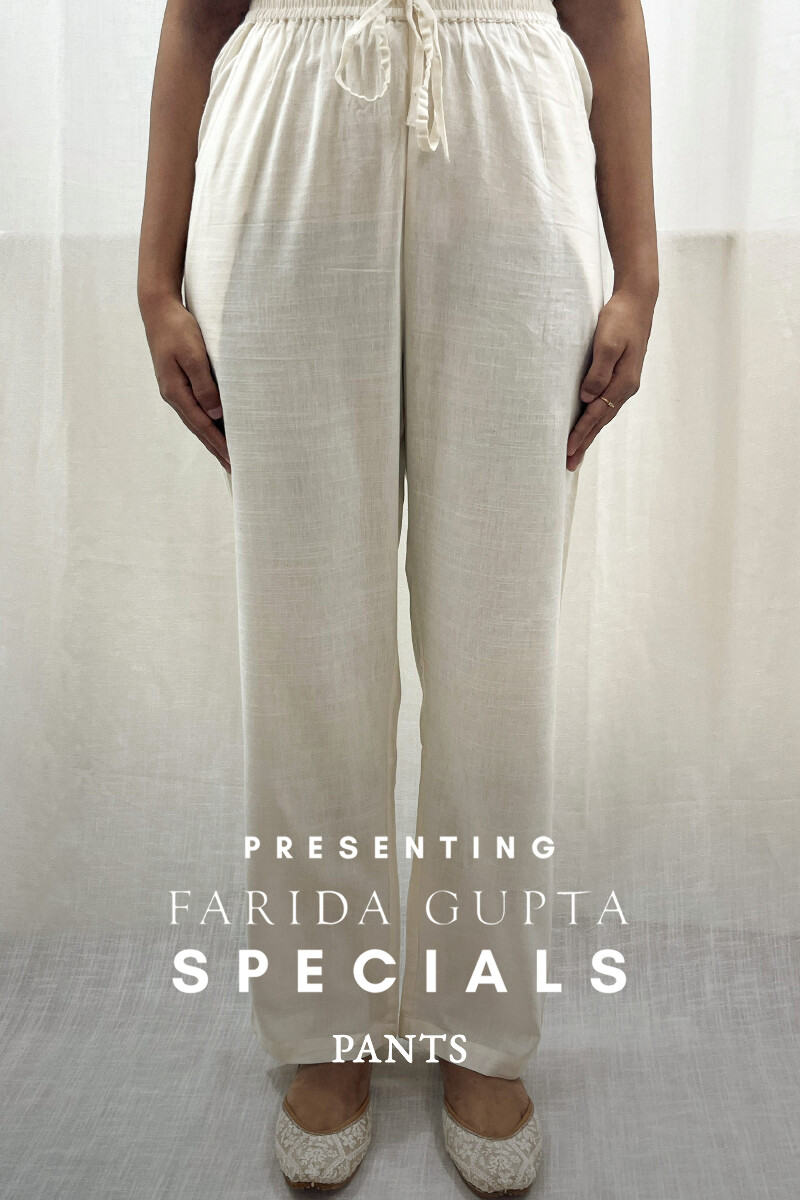 Cream Handcrafted Handloom Cotton Pants