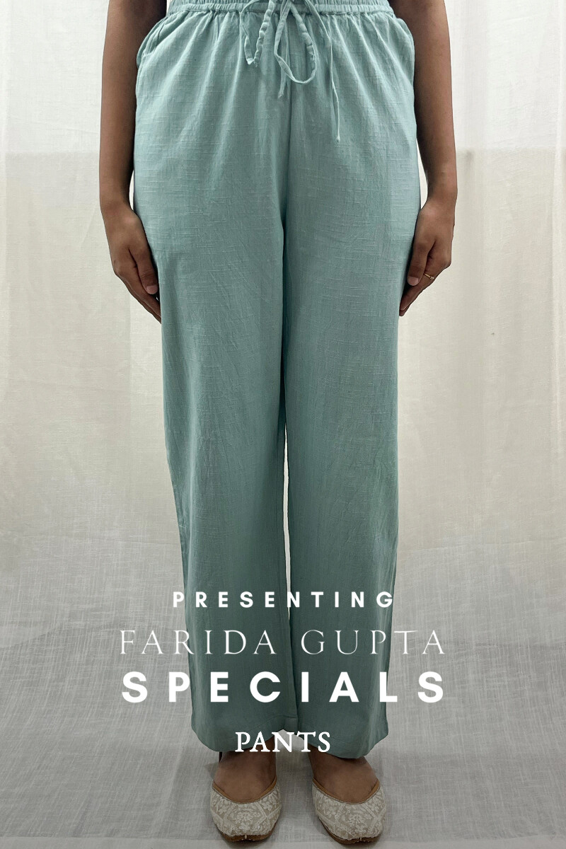 Teal Handcrafted Handloom Cotton Pants