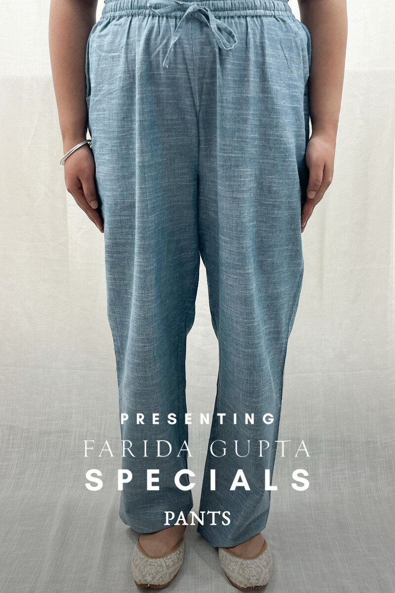 Sea Blue Handcrafted Handloom Cotton Pants