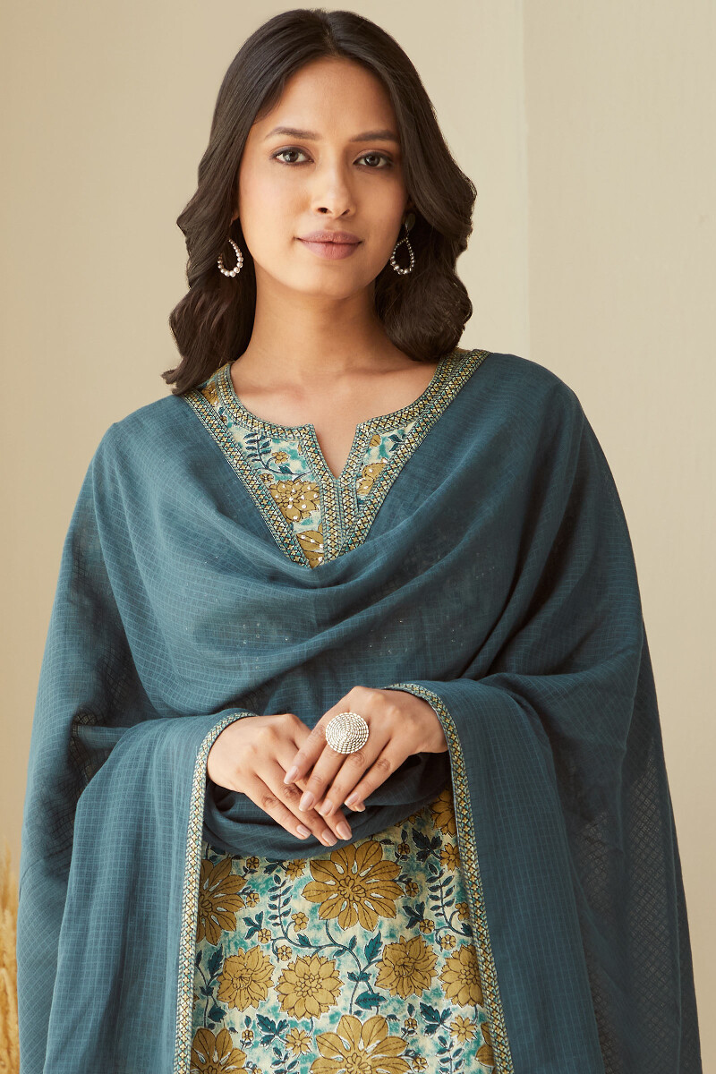 Teal Handcrafted Kota Dupatta