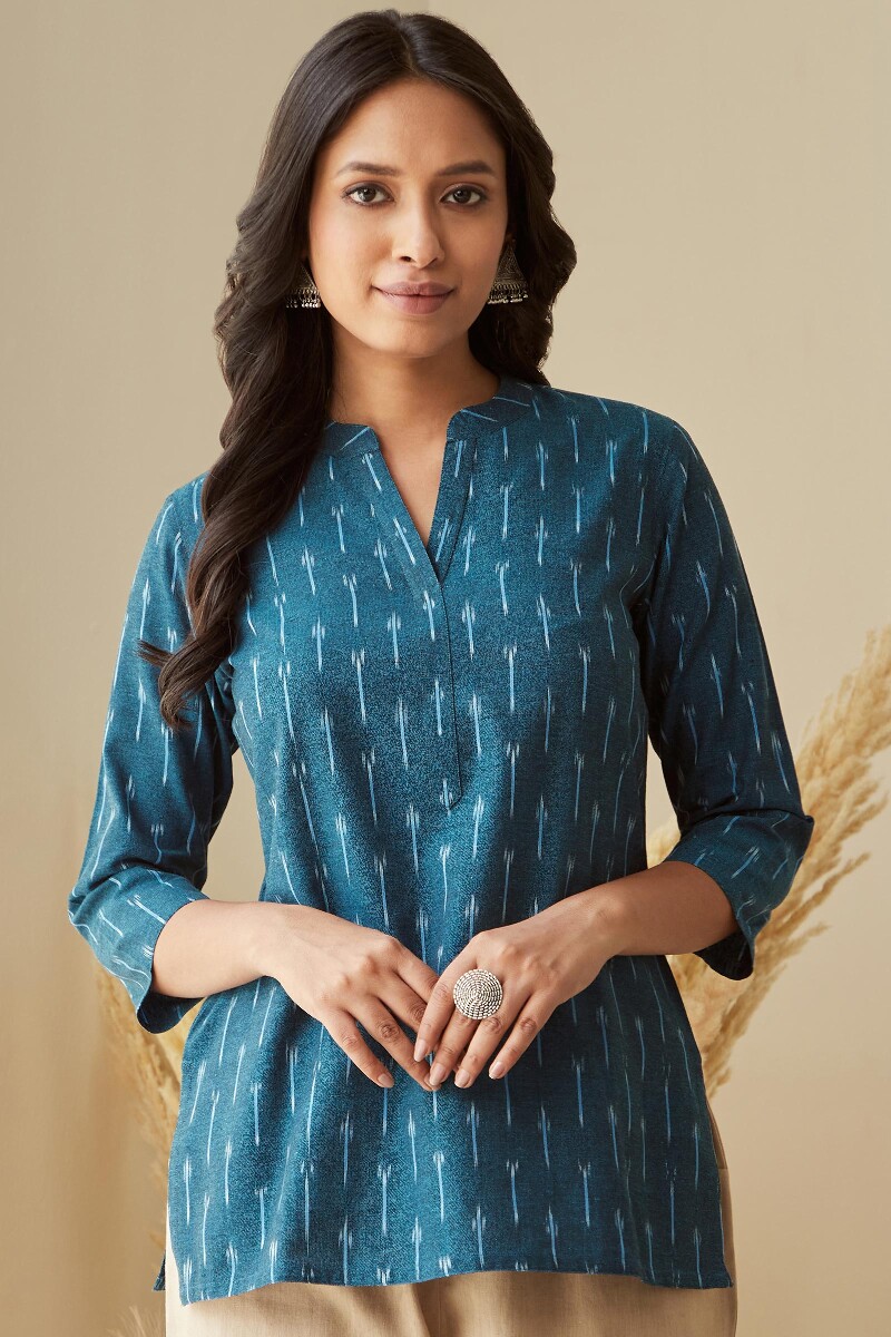 Blue Handcrafted Cotton Polyester Top