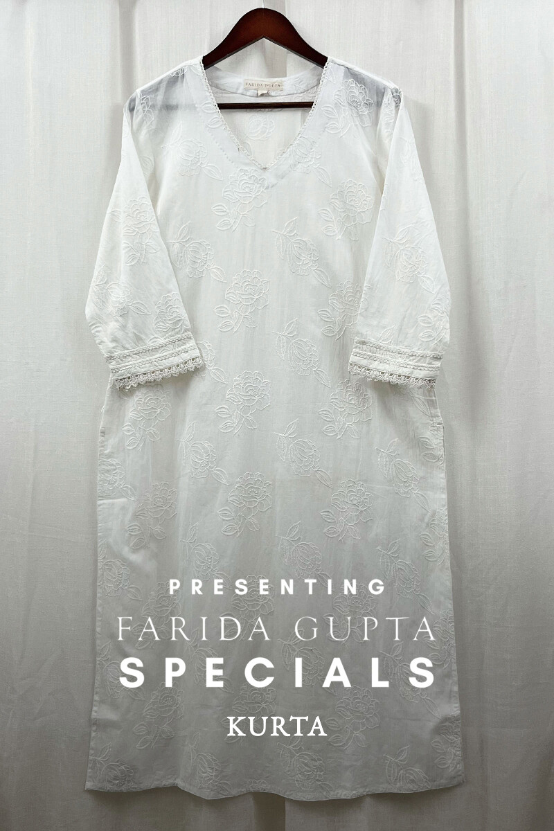 White Handcrafted Straight Cotton Kurta