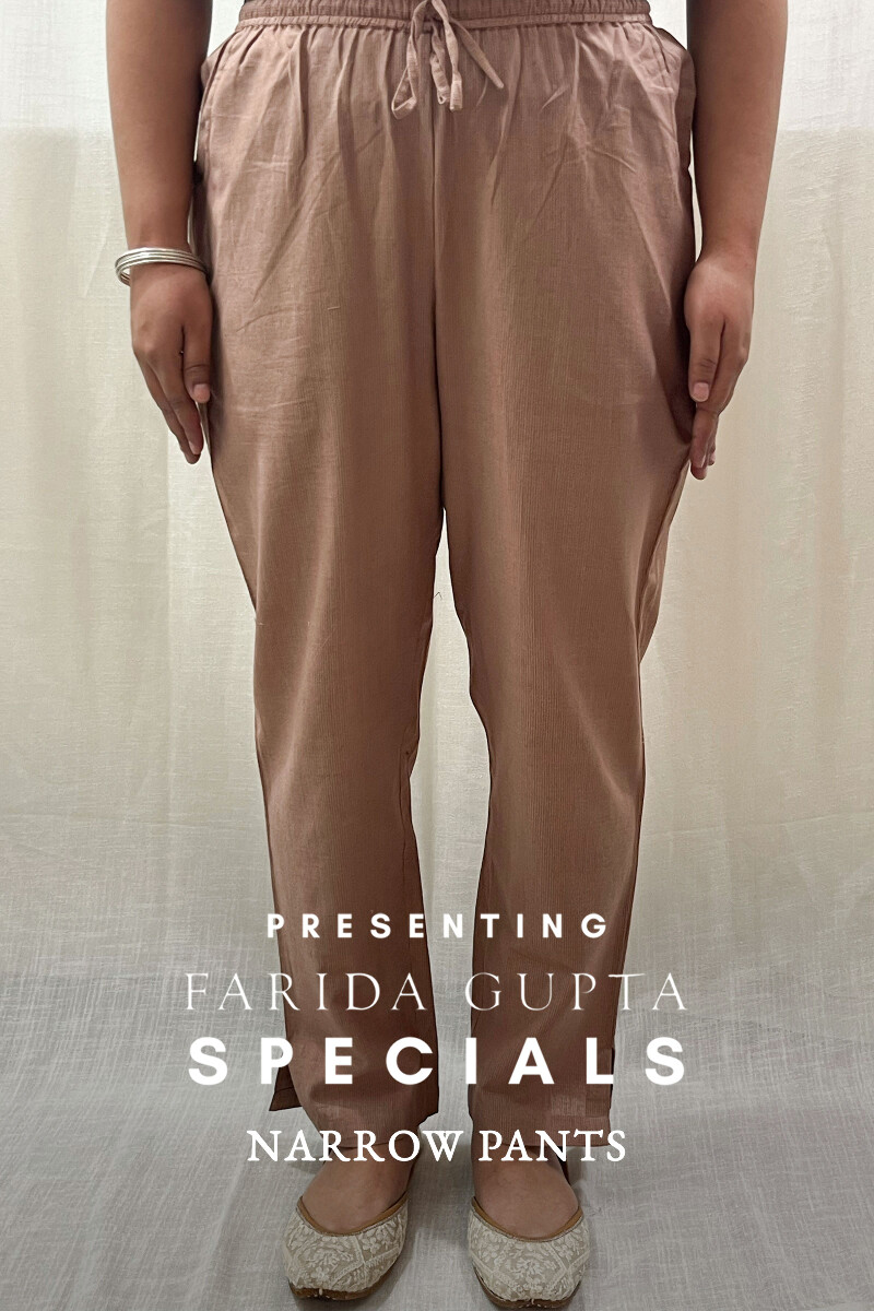 Brown Handcrafted Handloom Cotton Narrow Pants