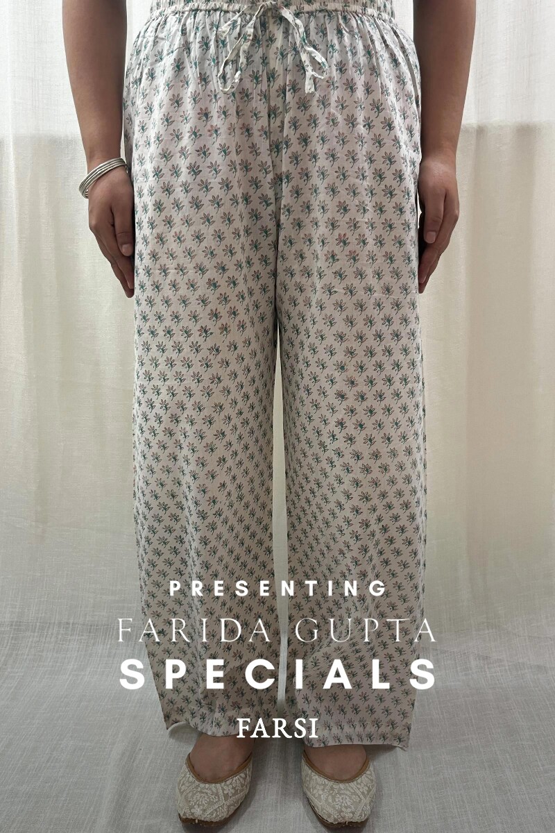 White Hand Block-Printed Cotton Mul Farsi