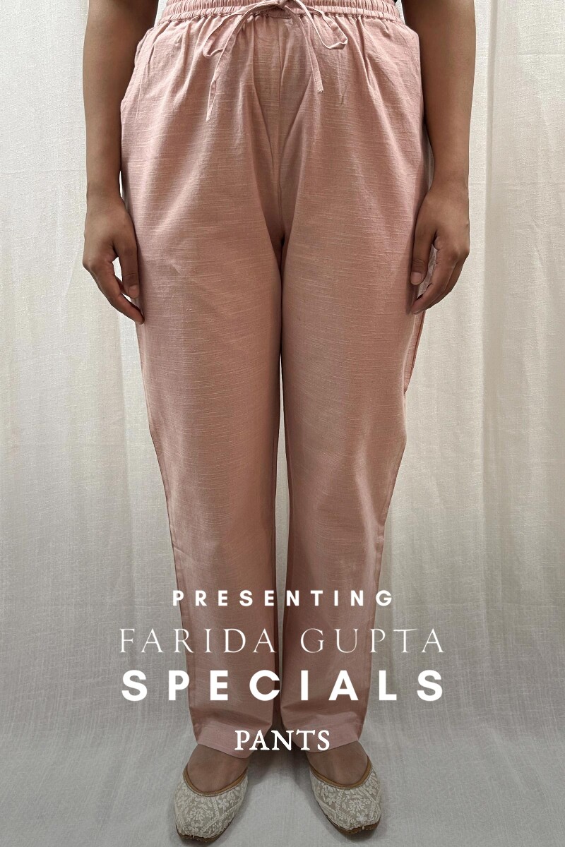 Pink Handcrafted Handloom Cotton Pants