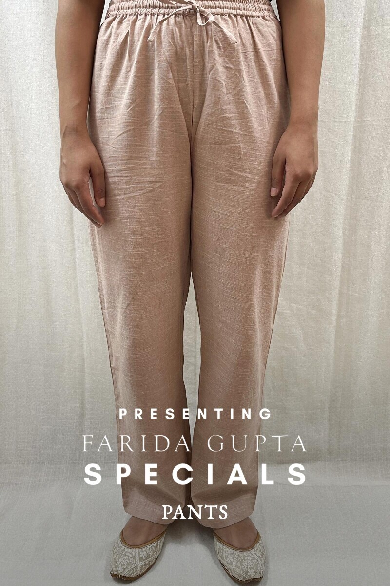 Beige Handcrafted Handloom Cotton Pants