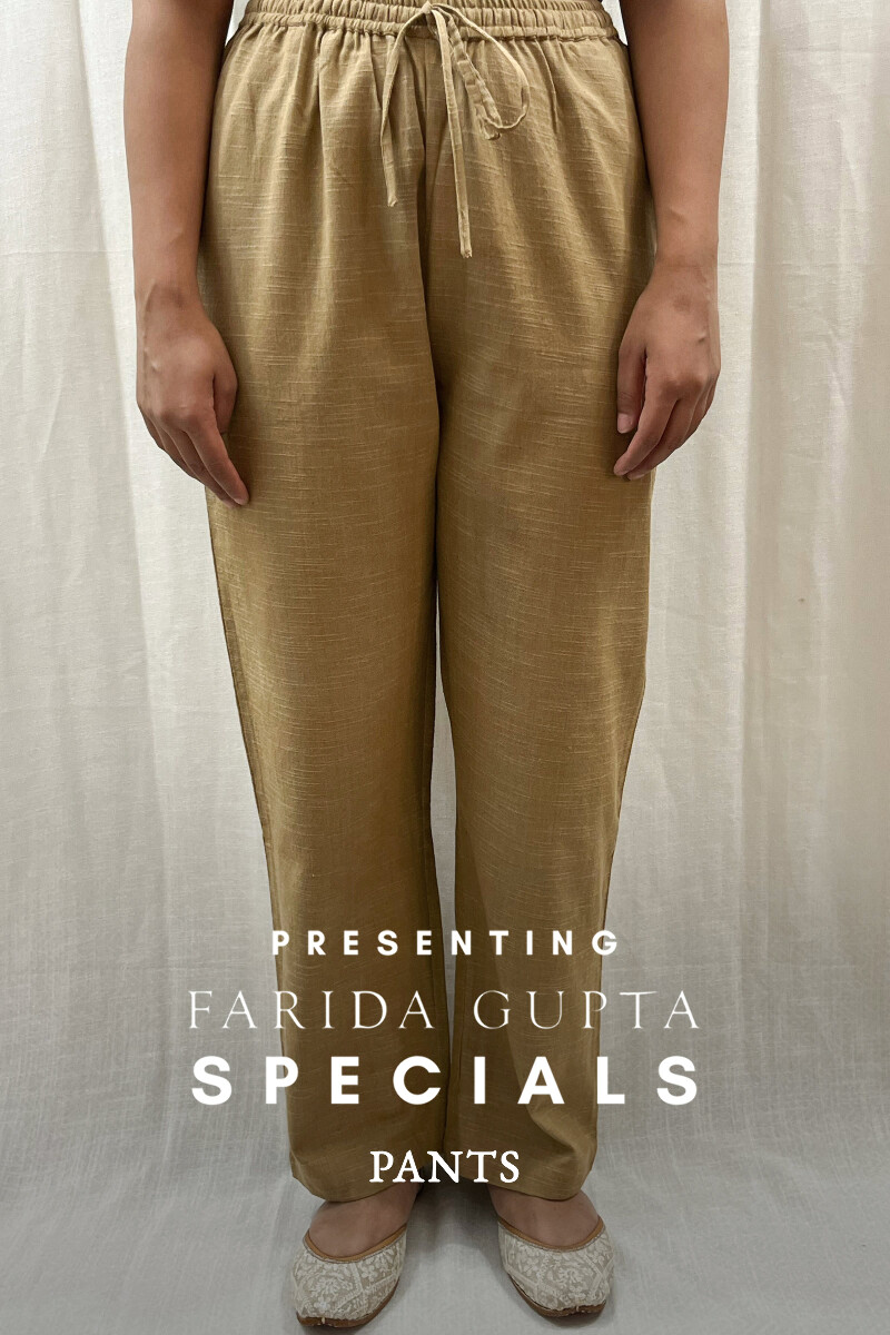 Khaki Handcrafted Handloom Cotton Pants