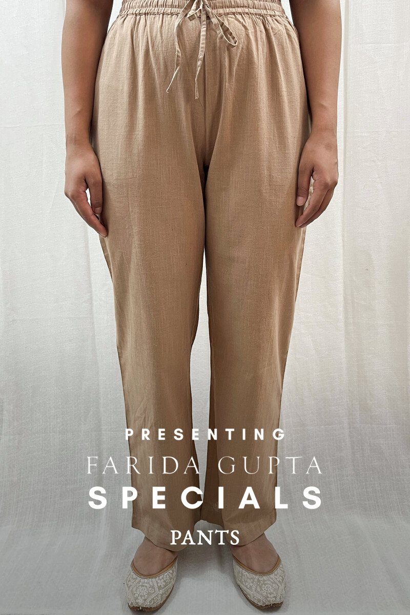 Khaki Handcrafted Handloom Cotton Pants