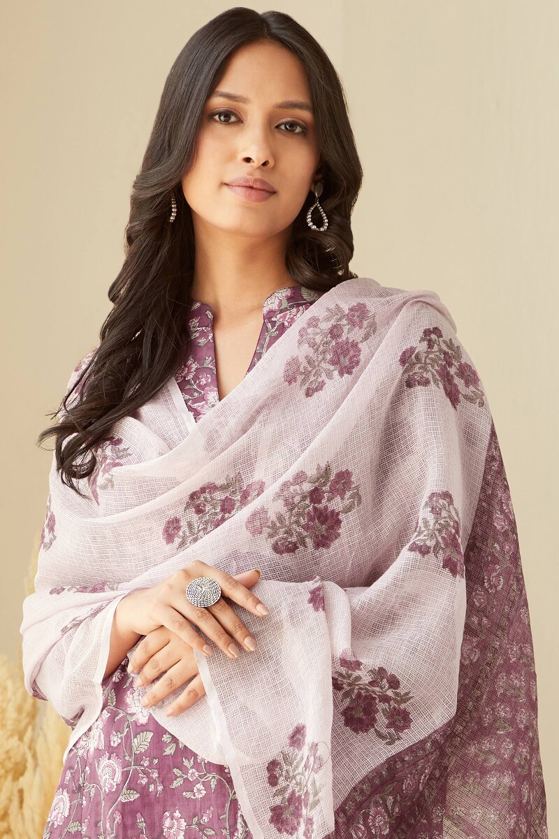 Purple Hand Block-Printed Kota Dupatta