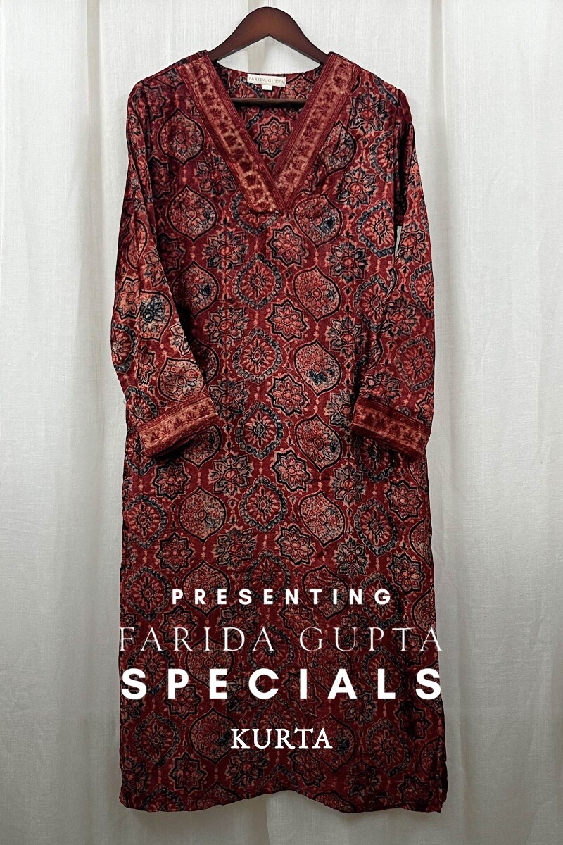 Ajrak Hand Block-Printed Straight Velvet Kurta