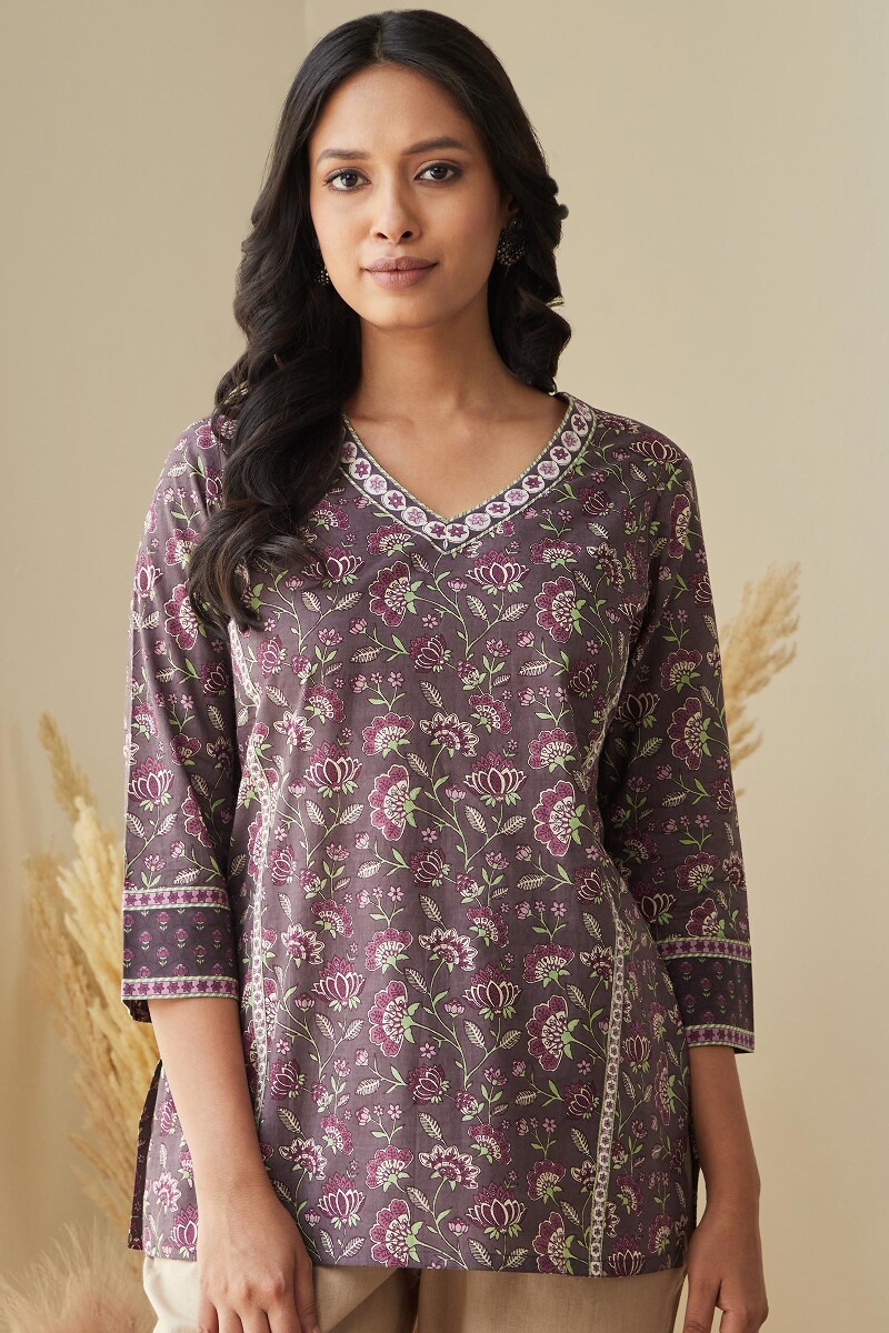 Purple Hand Printed Cotton Top