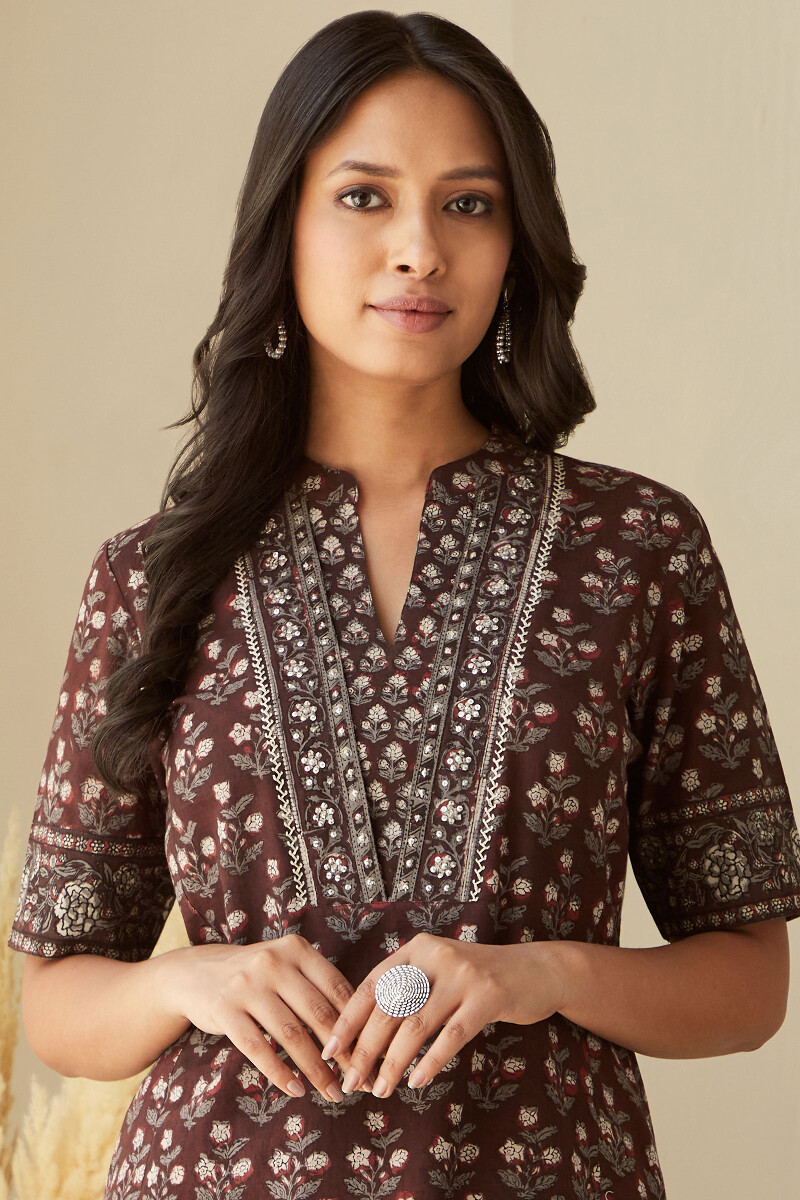 Bagru Hand Block-Printed Straight Cotton Kurta