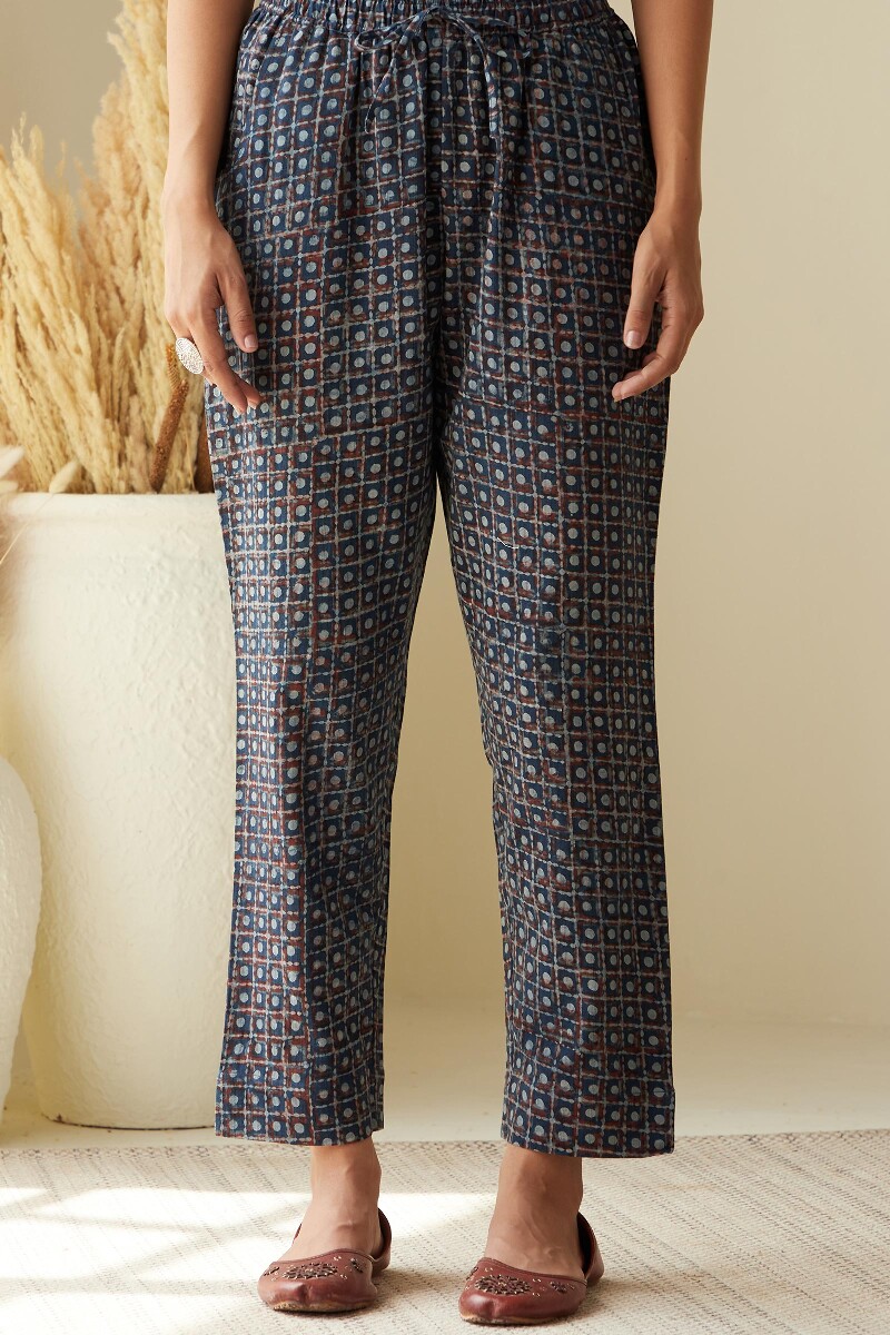 Akola Hand Block-Printed Cotton Dobby Narrow Pants