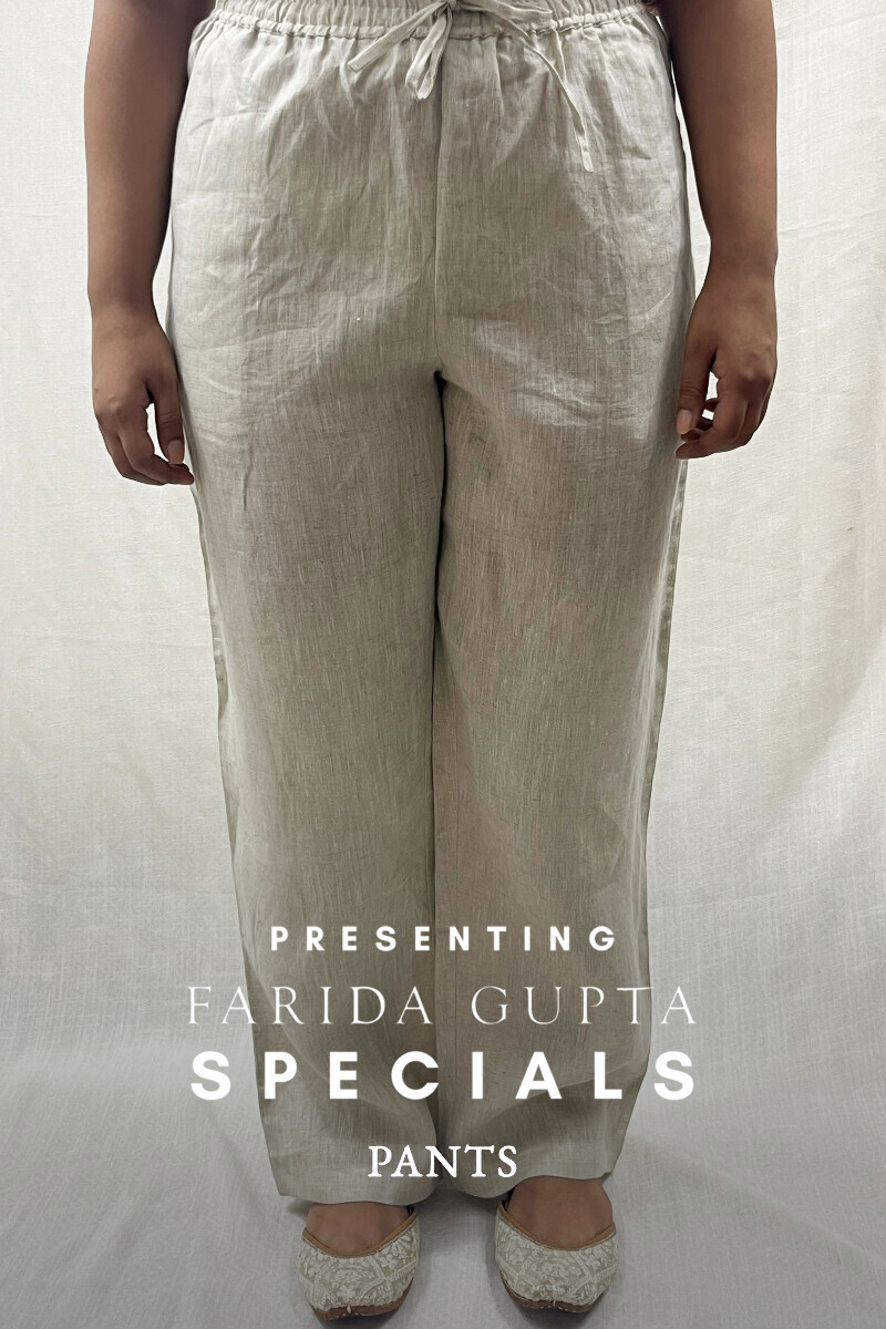 Beige Handcrafted Pure Linen Pants