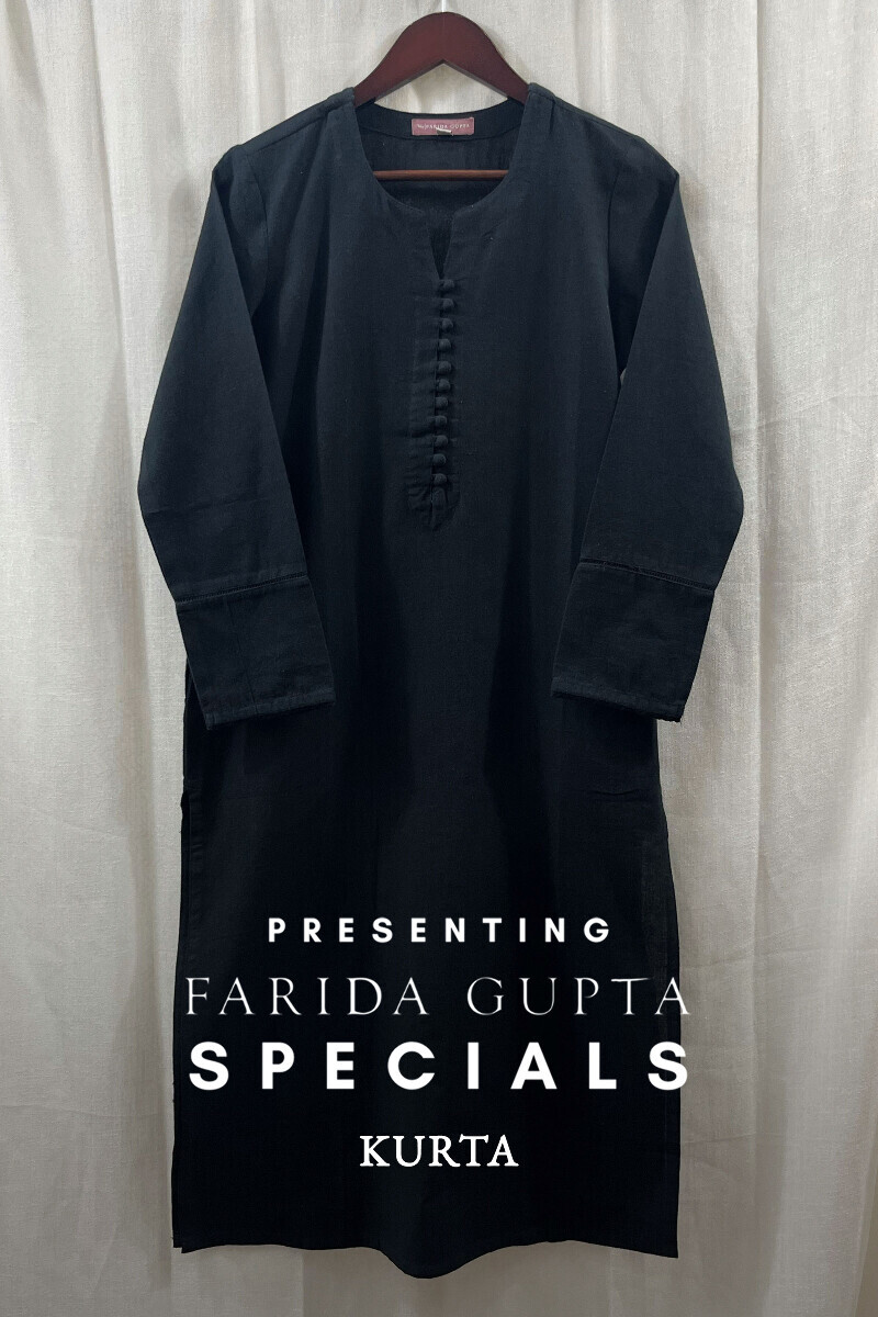 Black Handcrafted Straight Handloom Cotton Kurta
