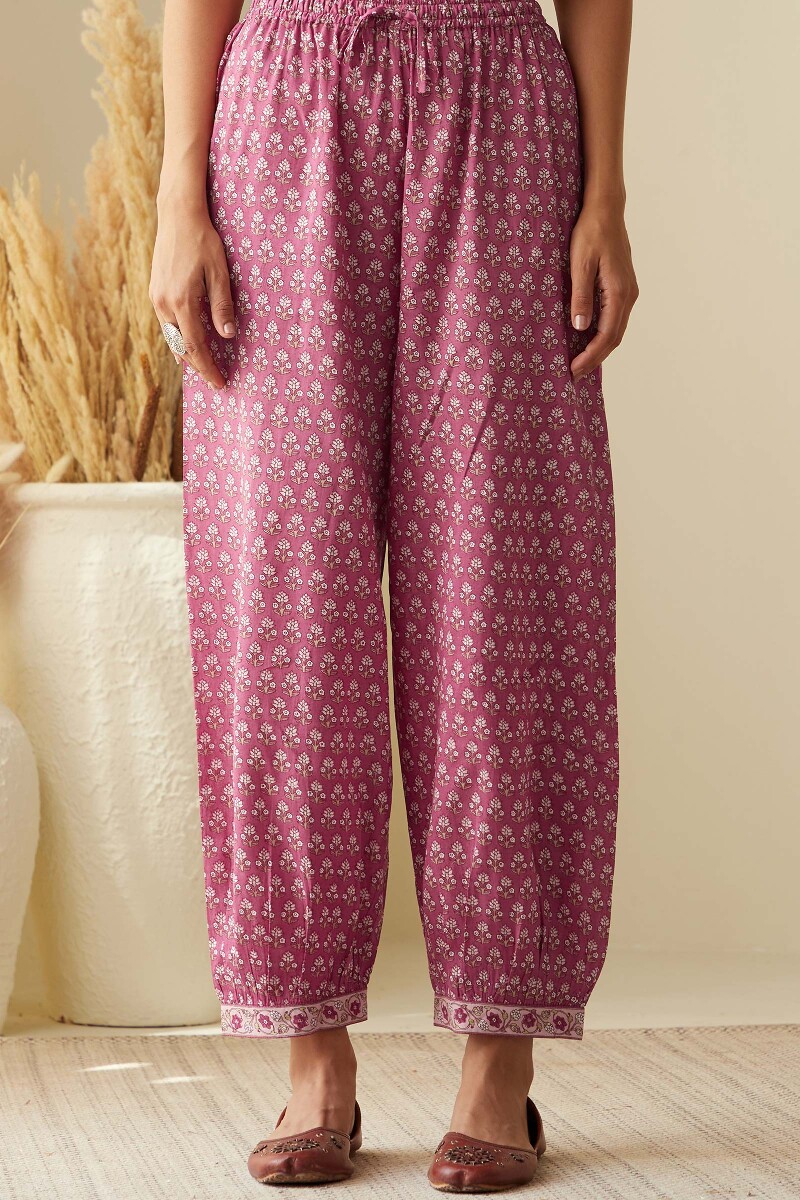 Pink Hand Printed Viscose Izhaar Pants