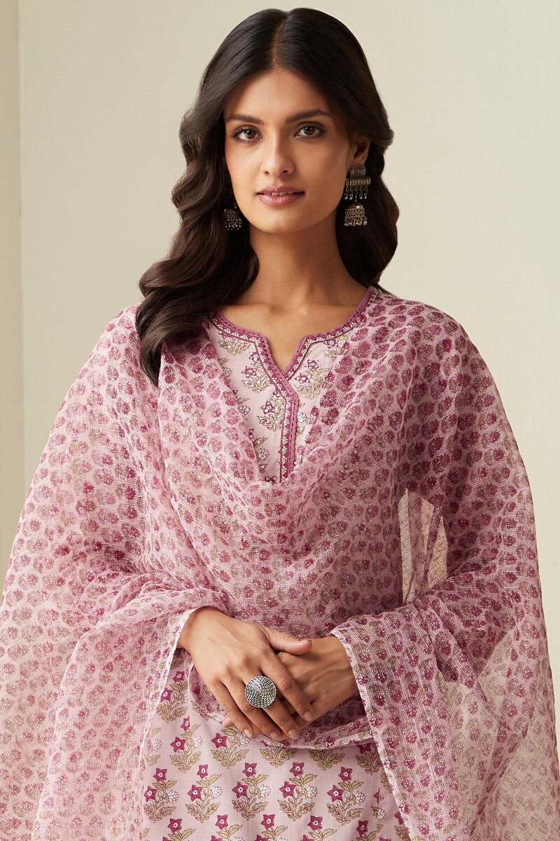 Pink Hand Printed Kota Dupatta